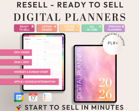 PLR Digital Products | Ready to Sell 2026 + 2027 Premium Digital Planners with Resell Rights | Pack with Listing Materials Included