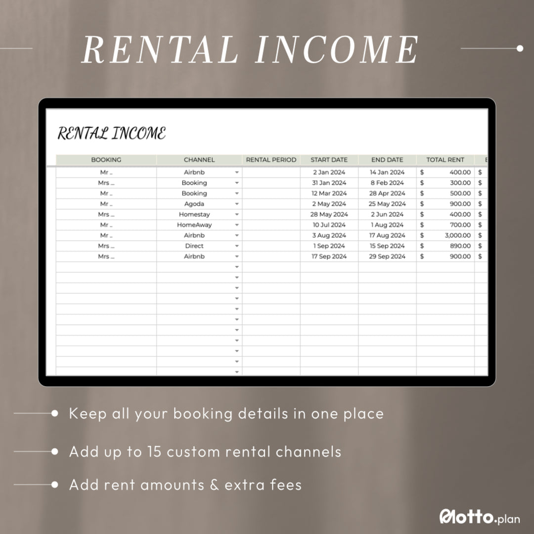 Rental Income Tracker – Track by Month & Rental Channel