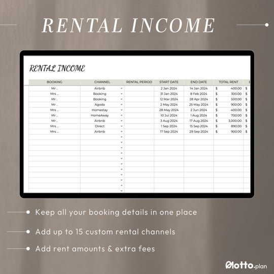 Rental Income Tracker – Track by Month & Rental Channel