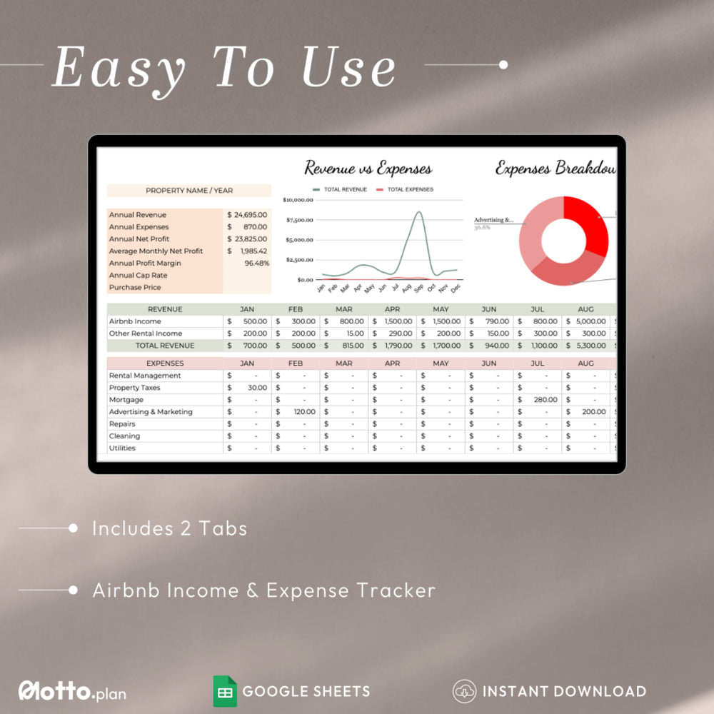 Track Airbnb income and expenses effortlessly with this spreadsheet