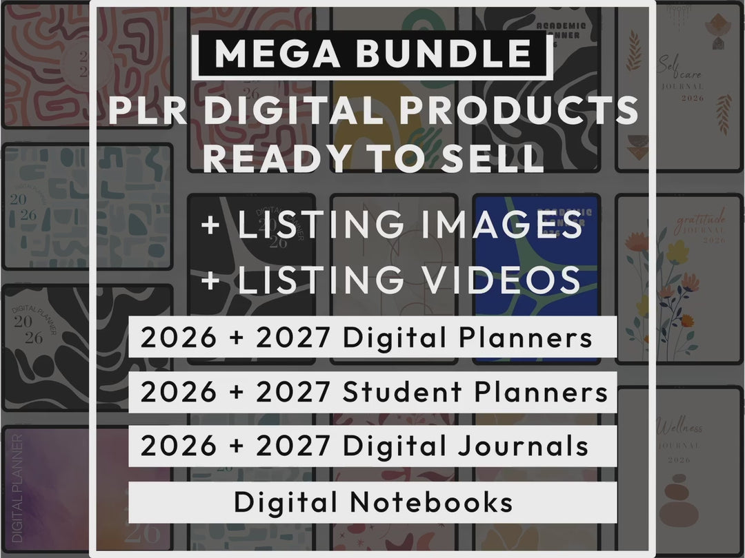 PLR Digital Products (32) MEGA BUNDLE: Ready to Sell 2026 + 2027 Planners, Journals, Notebooks | Resell Kit with License, Images & Video
