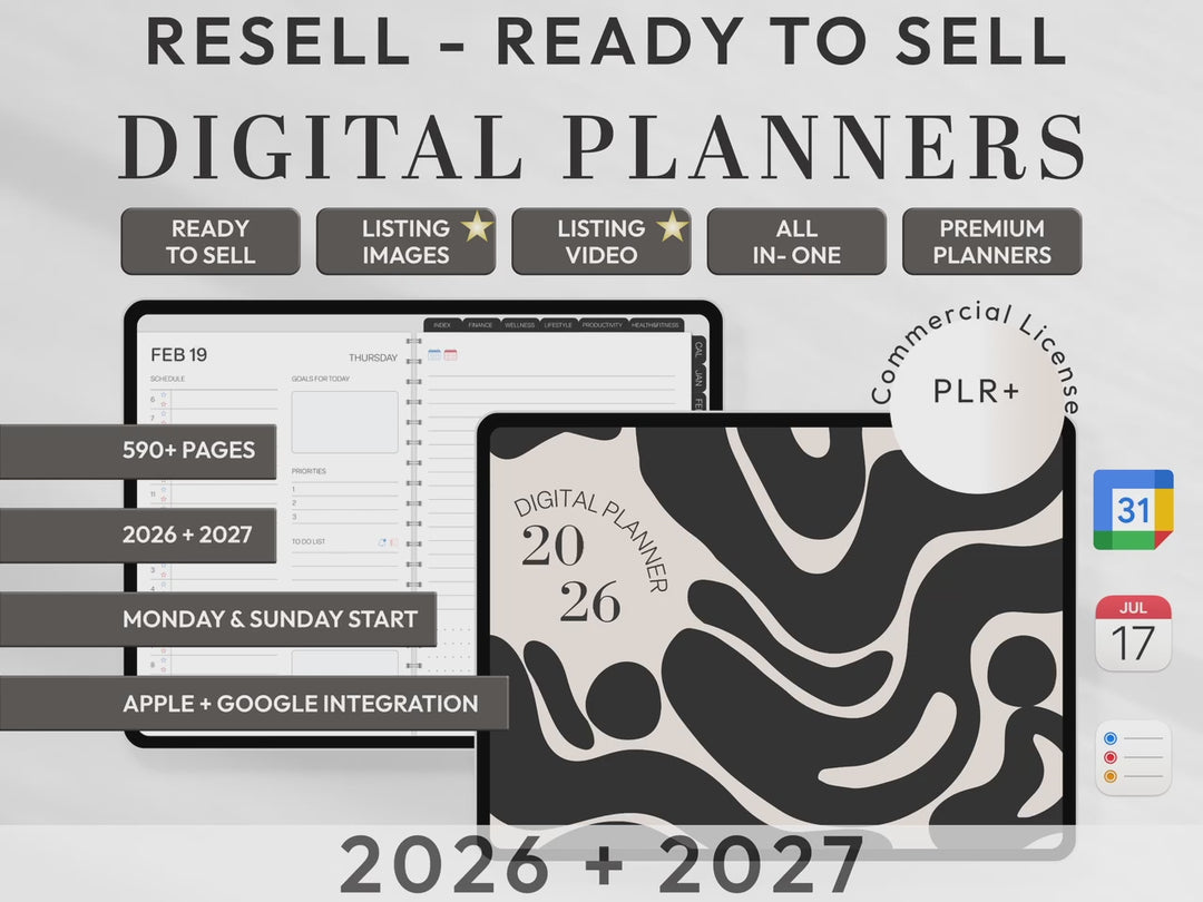 PLR Digital Products | Ready to Sell 2026 + 2027 Premium Digital Planners with Resell Rights | Pack with Listing Materials Included