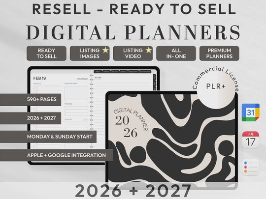 PLR Digital Products | Ready to Sell 2026 + 2027 Premium Digital Planners with Resell Rights | Pack with Listing Materials Included