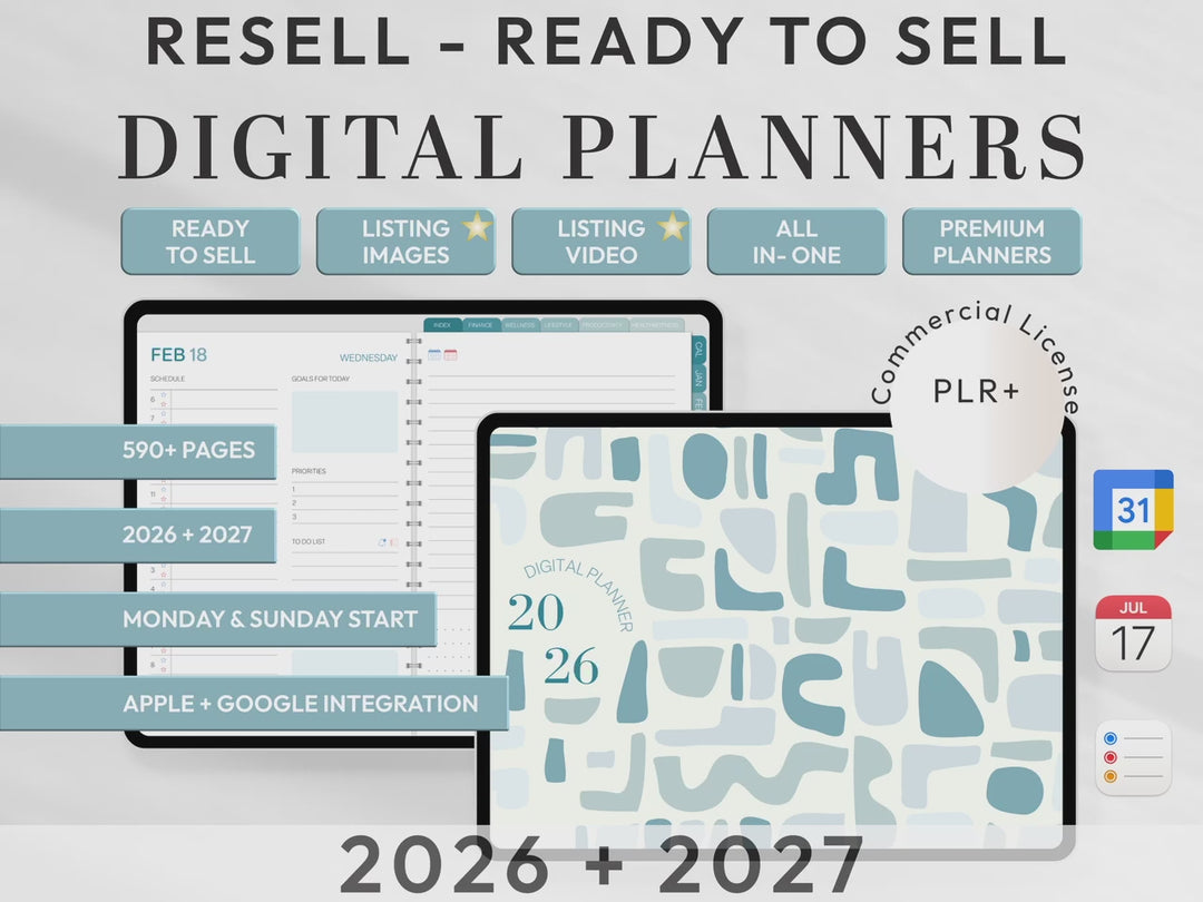PLR Digital Products | Ready to Sell 2026 + 2027 Premium Digital Planners with Resell Rights | Pack with Listing Materials Included