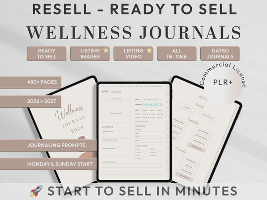 PLR Digital Products | Ready to Sell 2026 + 2027 Premium Digital Wellness Journal with Resell Rights | Pack with Listing Materials Included
