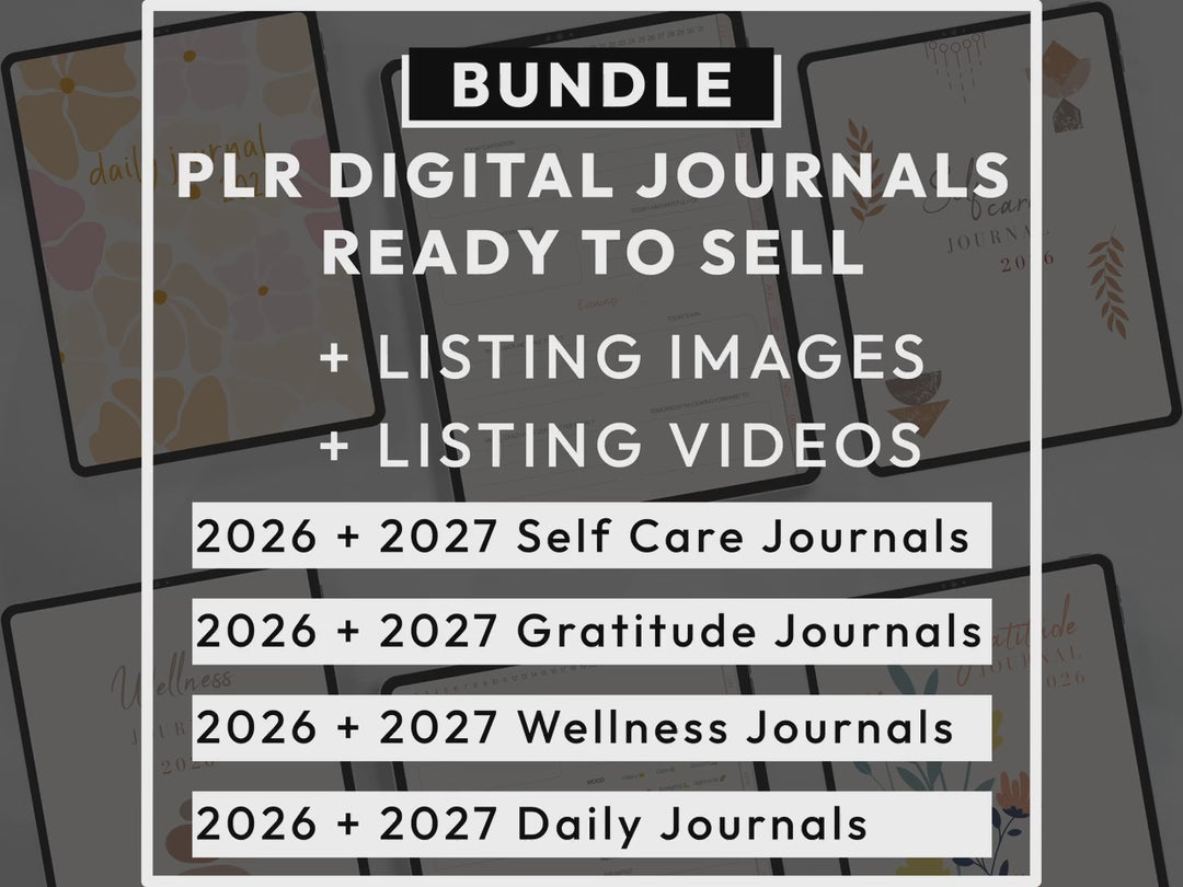 PLR Digital Products (8) BUNDLE | Ready to Sell 2026+2027 Digital Journals with Resell Rights | Resell Kit with License, Images & Video
