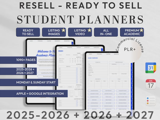 PLR Digital Products | Ready to Sell 2025 + 2026 + 2027 Premium Student Planners with Resell Rights | Pack with Listing Materials Included
