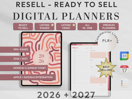 PLR Digital Products | Ready to Sell 2026 + 2027 Premium Digital Planners with Resell Rights | Pack with Listing Materials Included