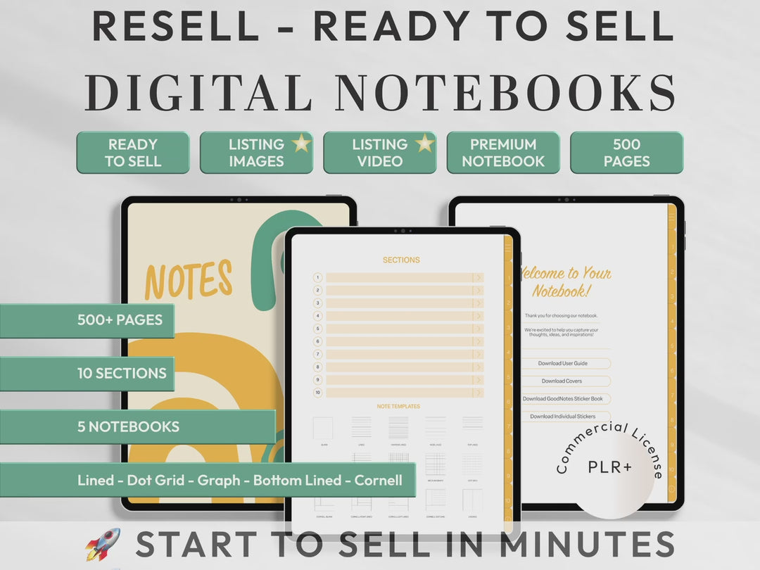 PLR Digital Products | Ready to Sell Premium Digital Notebooks with Resell Rights | Resell Kit with License, Images & Video