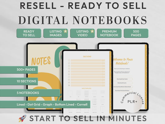 PLR Digital Products | Ready to Sell Premium Digital Notebooks with Resell Rights | Resell Kit with License, Images & Video