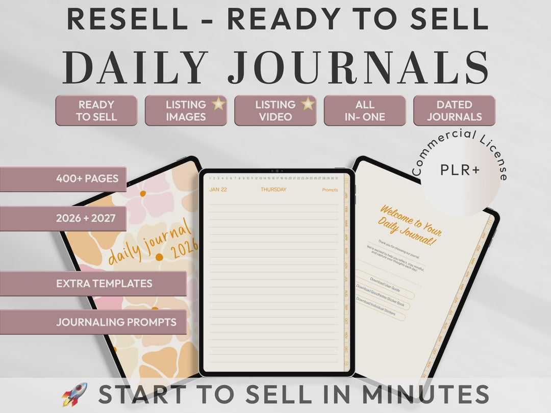 PLR Digital Products | Ready to Sell 2026 + 2027 Premium Digital Daily Journal with Resell Rights | Pack with Listing Materials Included