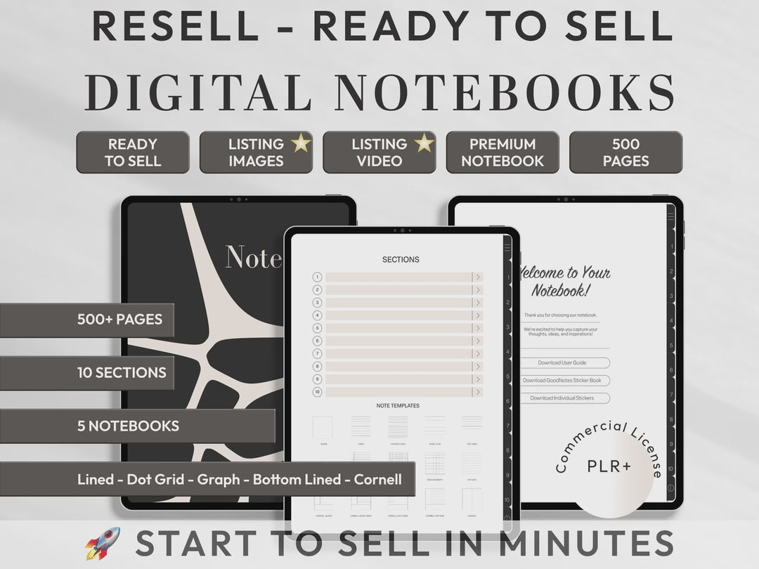 PLR Digital Products | Ready to Sell Premium Digital Notebooks with Resell Rights | Resell Kit with License, Images & Video