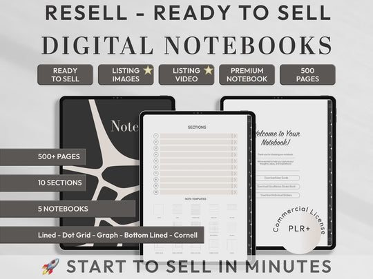 PLR Digital Products | Ready to Sell Premium Digital Notebooks with Resell Rights | Resell Kit with License, Images & Video